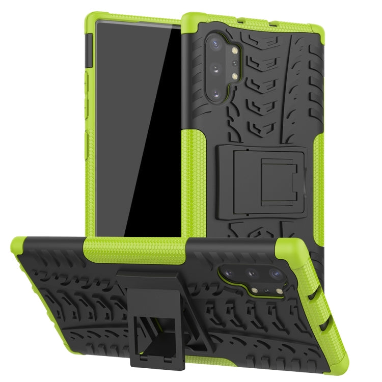 Galaxy Note 10 Plus Shockproof Case TPU+PC Tire Texture Protective Cover with Stand Holder Heavy Duty Anti-Drop Phone Case