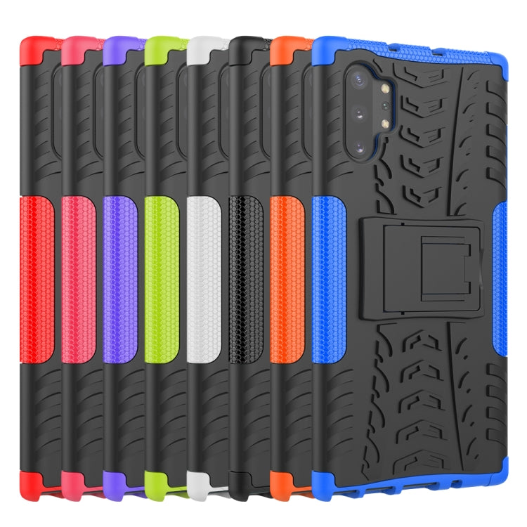 Galaxy Note 10 Plus Shockproof Case TPU+PC Tire Texture Protective Cover with Stand Holder Heavy Duty Anti-Drop Phone Case