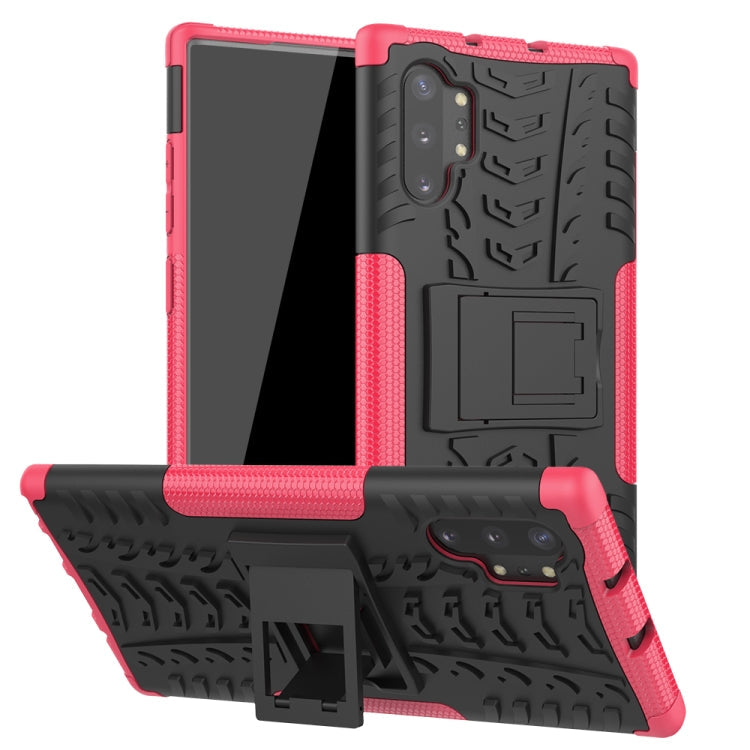 Galaxy Note 10 Plus Shockproof Case TPU+PC Tire Texture Protective Cover with Stand Holder Heavy Duty Anti-Drop Phone Case