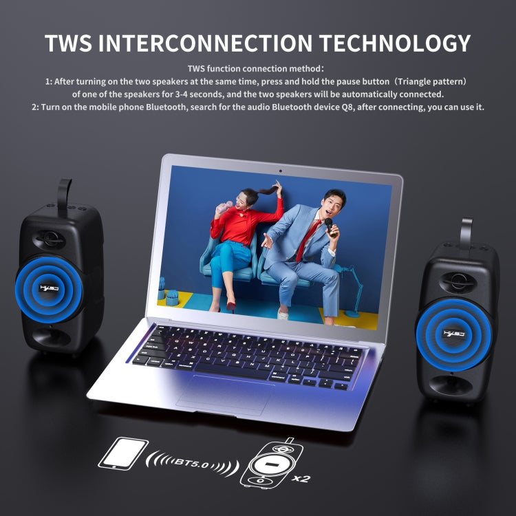 HXSJ Q8 Bluetooth 5.0 Multifunktions-Wireless-Bluetooth-Lautsprecher, unterstützt Freisprecheinrichtung & TF-Karte & USB (Schwarz)