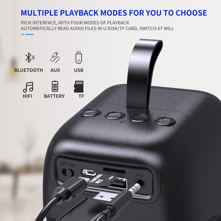 HXSJ Q8 Bluetooth 5.0 Multifunktions-Wireless-Bluetooth-Lautsprecher, unterstützt Freisprecheinrichtung & TF-Karte & USB (Schwarz)