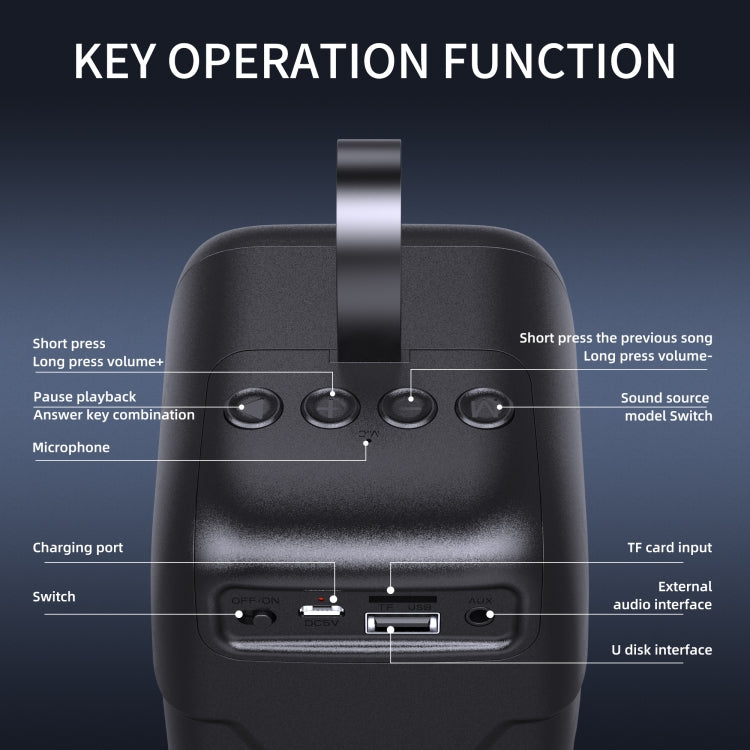 HXSJ Q8 Bluetooth 5.0 Multifunktions-Wireless-Bluetooth-Lautsprecher, unterstützt Freisprecheinrichtung & TF-Karte & USB (Schwarz)