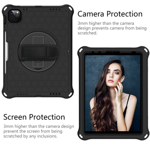 360 Degree Rotation Honeycomb Shockproof Silicone PC Protective Case with Holder & Shoulder Strap & Hand Strap, For iPad Pro 11 (2021) / (2020) / (2018)