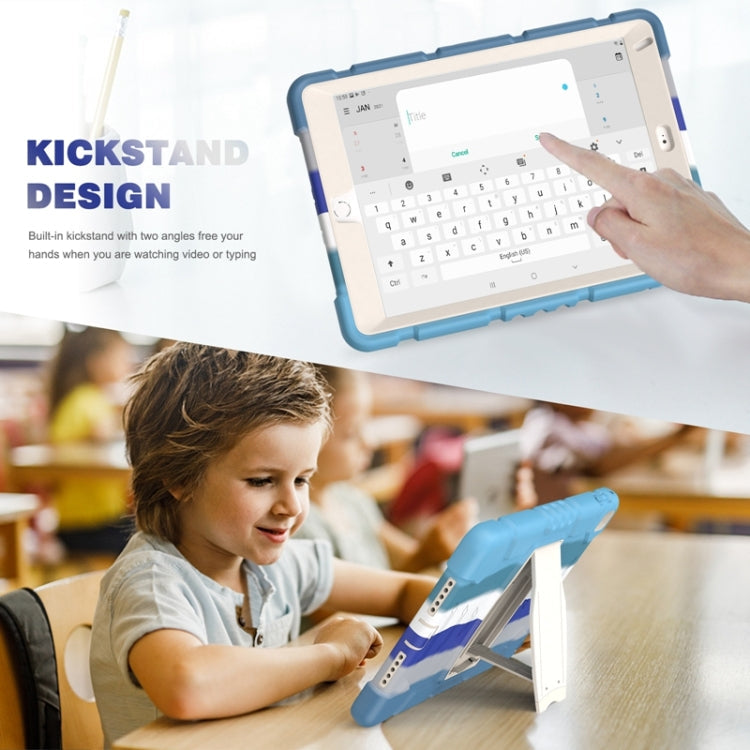 3-Schicht-Schutz Displayrahmen + PC + Silikon stoßfeste Kombinationshülle mit Halterung für iPad 9.7 (2018) / (2017) / Air 2 / Pro 9.7 (Buntes Blau)