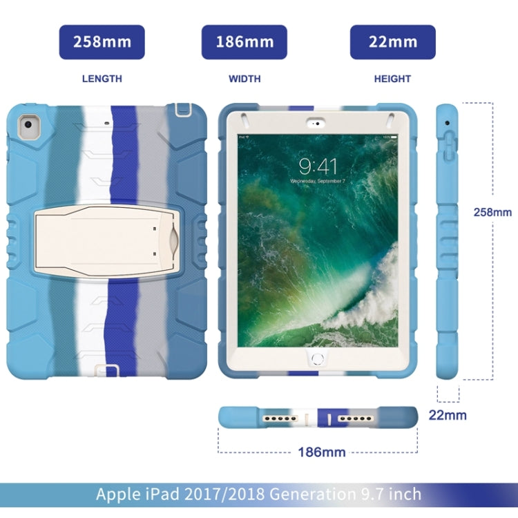 3-Schicht-Schutz Displayrahmen + PC + Silikon stoßfeste Kombinationshülle mit Halterung für iPad 9.7 (2018) / (2017) / Air 2 / Pro 9.7 (Buntes Blau)