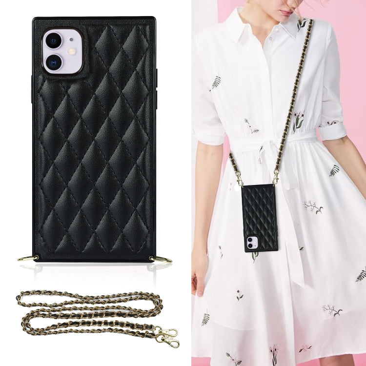 Elegant Rhombic Pattern Microfiber Leather +TPU Shockproof Case with Crossbody Strap Chain, For iPhone XS Max, For iPhone 11, For iPhone 11 Pro, For iPhone 11 Pro Max
