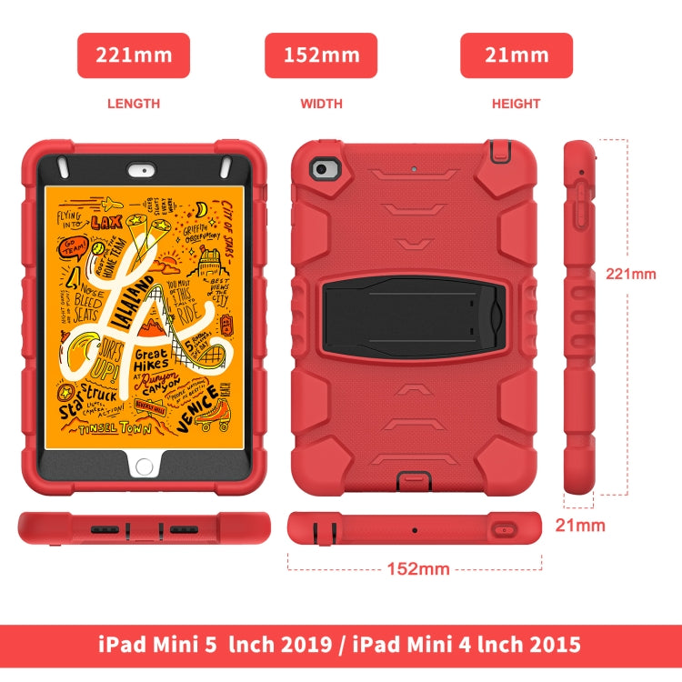 3-lagige Schutzhülle mit Rahmen, PC und Silikon, stoßfest, inklusive Ständer für iPad mini 5 / 4 (Rot+Schwarz)