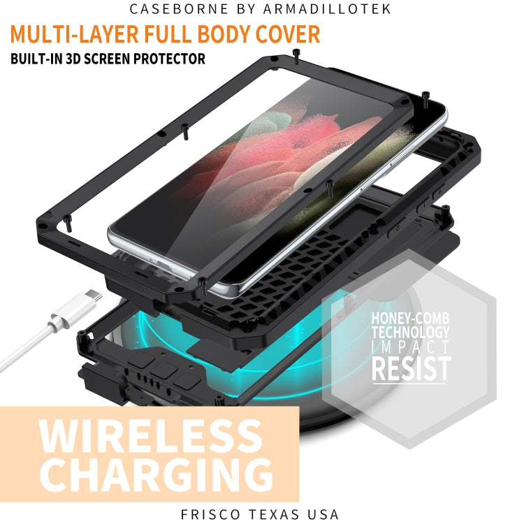 R-JUST Sliding Lens Cover Shockproof Dustproof Waterproof Metal + Silicone Case with Invisible Holder, For Samsung Galaxy S21 Ultra 5G