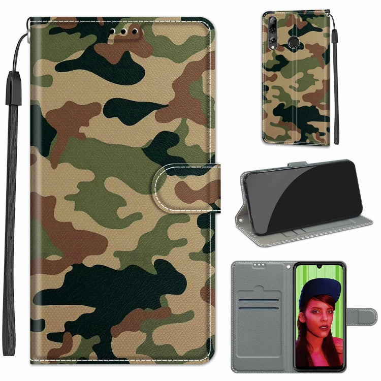 For Huawei P Smart+ 2019 Voltage Colored Drawing Magnetic Clasp Horizontal Flip PU Leather Case with Holder & Card Slots(C12 Green Yellow Camouflage)