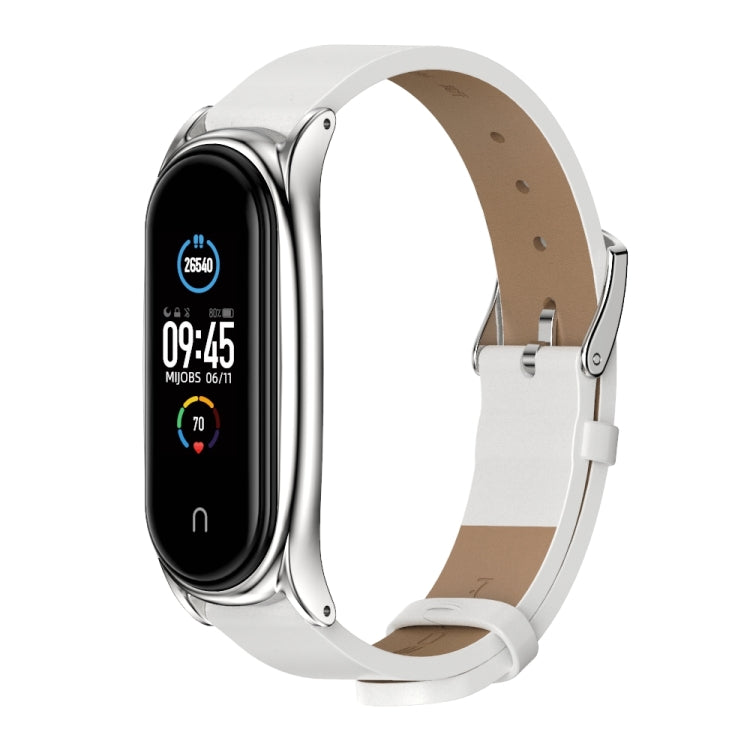Für Xiaomi Mi Band 6 / 5 Mijobs Metallgehäuse Crazy Horse Textur PU-Mikrofaser Plus Uhrenarmband