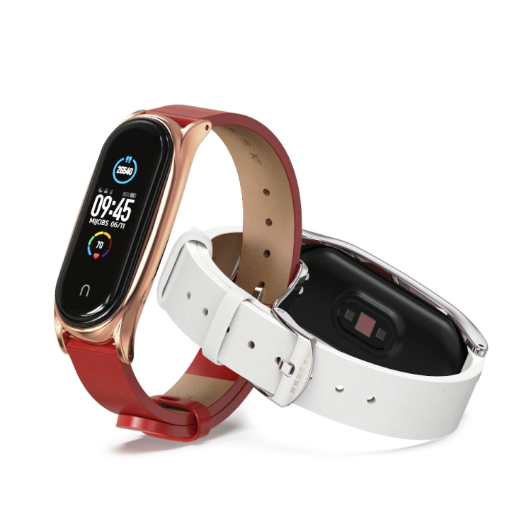 Für Xiaomi Mi Band 6 / 5 Mijobs Metallgehäuse Crazy Horse Textur PU-Mikrofaser Plus Uhrenarmband