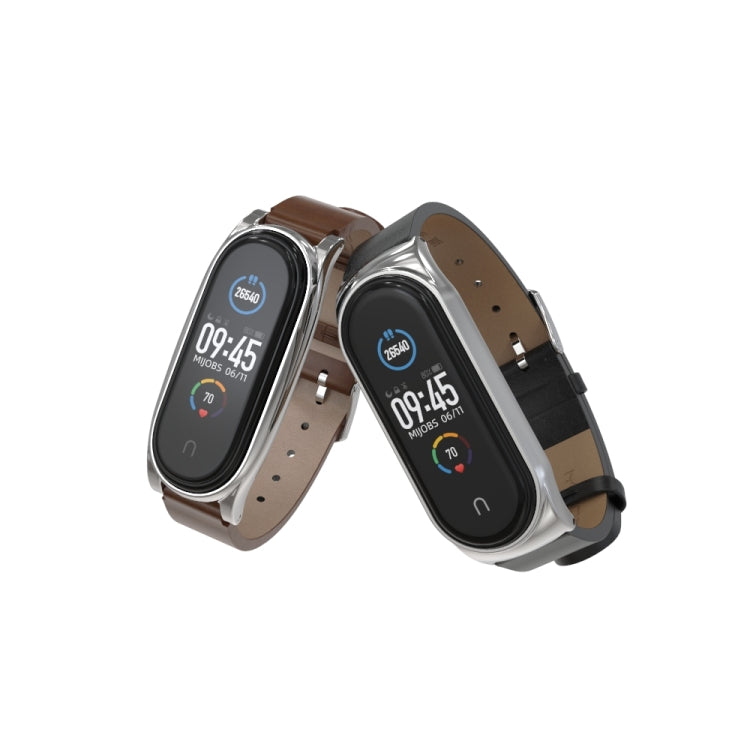 Für Xiaomi Mi Band 6 / 5 Mijobs Metallgehäuse Crazy Horse Textur PU-Mikrofaser Plus Uhrenarmband