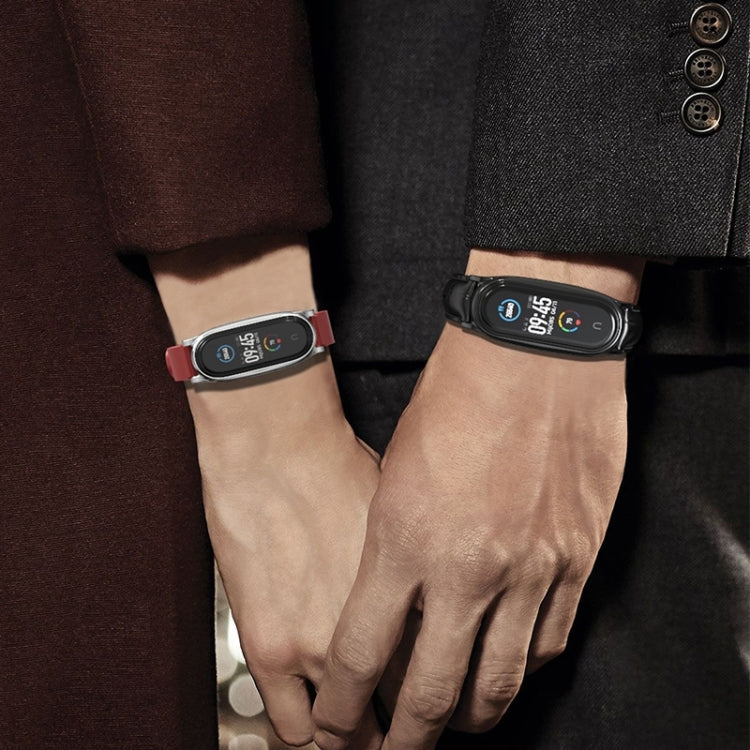 Für Xiaomi Mi Band 6 / 5 Mijobs Metallgehäuse Crazy Horse Textur PU-Mikrofaser Plus Uhrenarmband