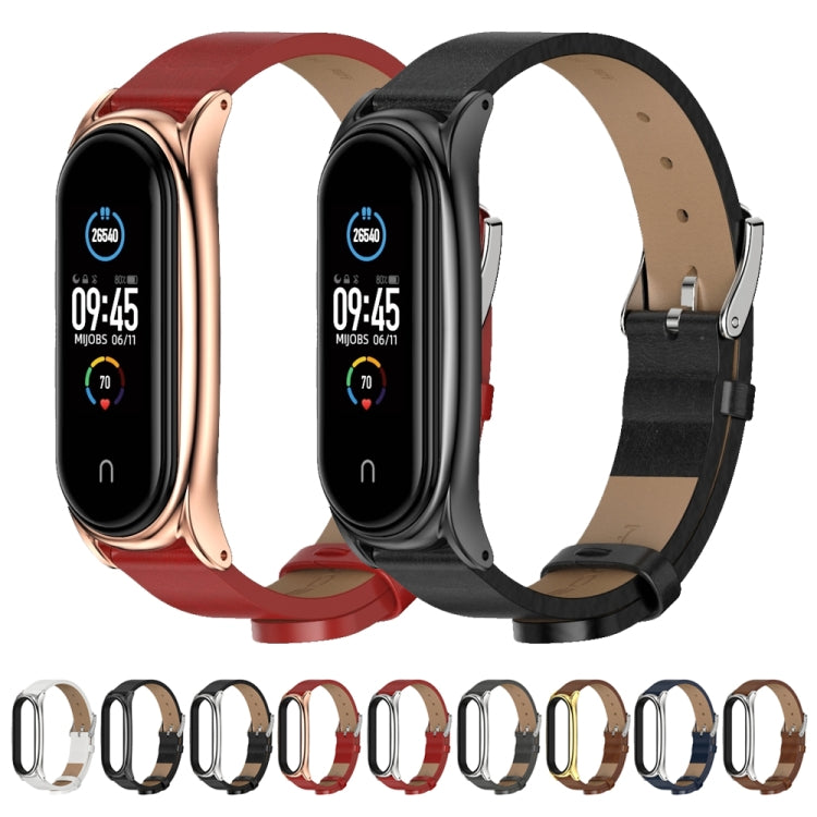 Für Xiaomi Mi Band 6 / 5 Mijobs Metallgehäuse Crazy Horse Textur PU-Mikrofaser Plus Uhrenarmband