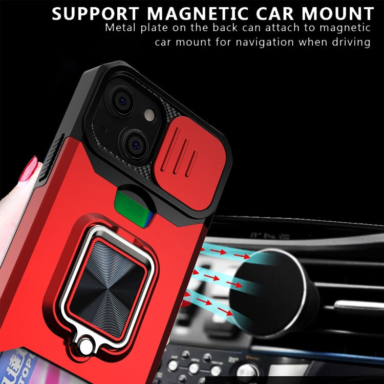 Sliding Camera Cover Design PC + TPU Shockproof Case with Ring Holder & Card Slot, For iPhone 13 mini, For iPhone 13, For iPhone 13 Pro