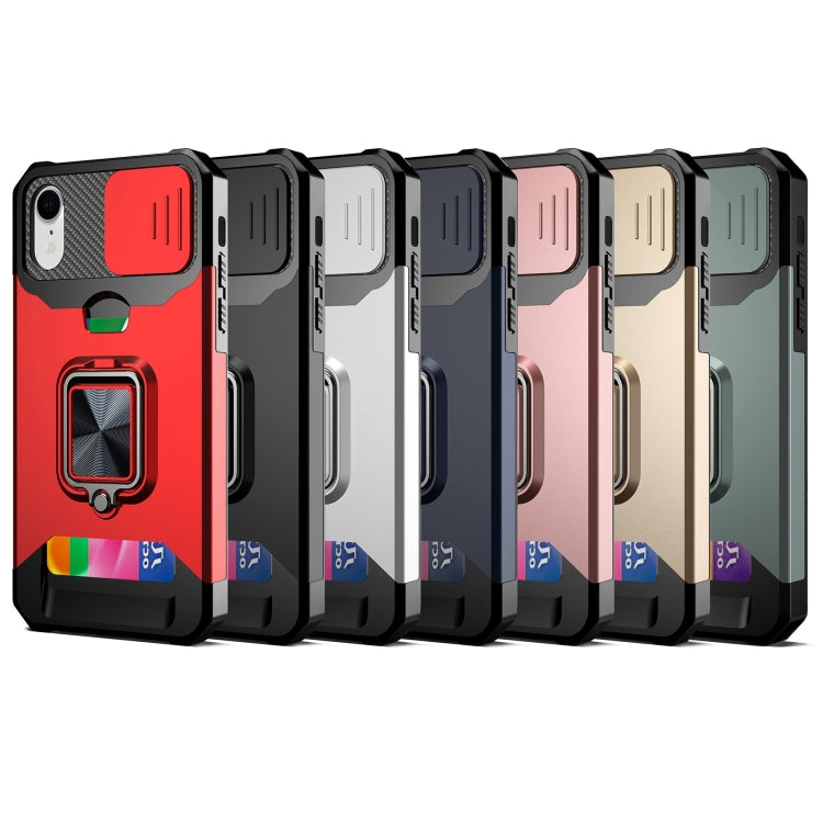 Sliding Camera Cover Design PC + TPU Shockproof Case with Ring Holder & Card Slot, For iPhone XS / X, For iPhone XR, For iPhone 11 Pro