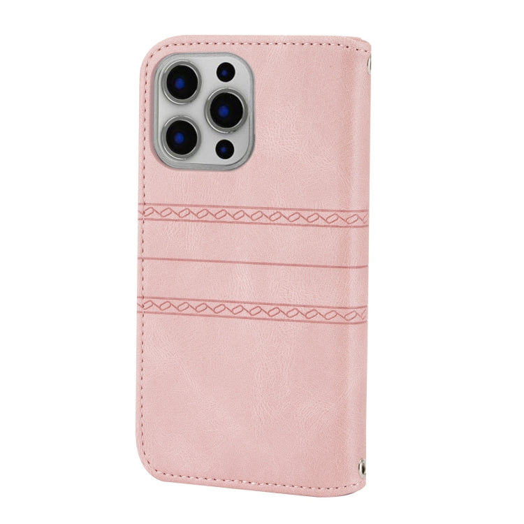Embossed Striped Magnetic Buckle PU + TPU Horizontal Flip Leather Case with Holder & Card Slot & Wallet & Photo Frame & Sling, For iPhone 13 mini, For iPhone 13, For iPhone 13 Pro, For iPhone 13 Pro Max