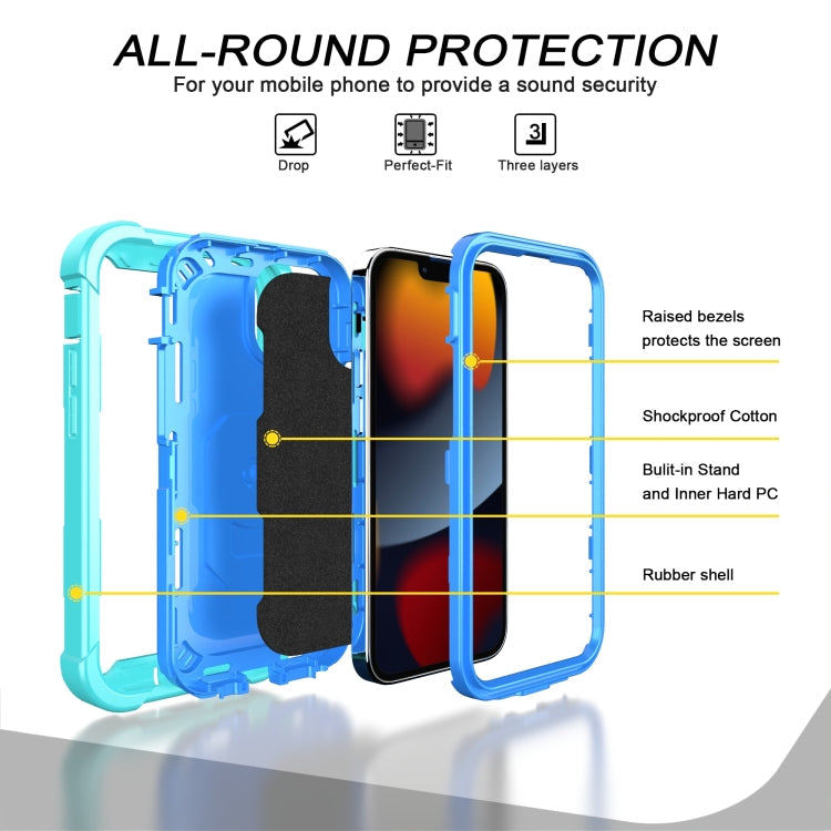 PC + Rubber 3-layers Shockproof Protective Case with Rotating Holder, For iPhone 13 mini, For iPhone 13