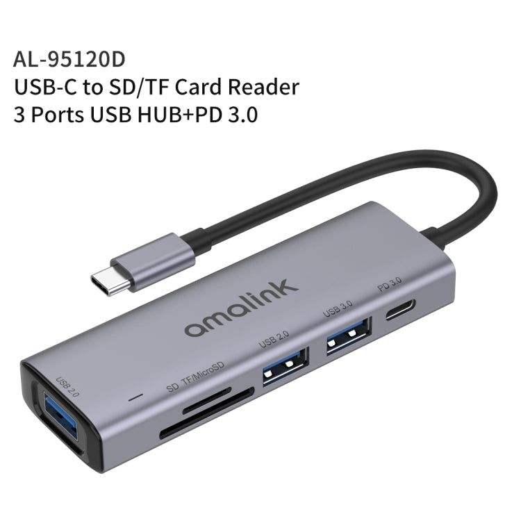 amalink 95120D Typ-C / USB-C auf SD/TF + 3 Ports USB + PD 3.0 Multifunktions-HUB Dockingstation, 95120D