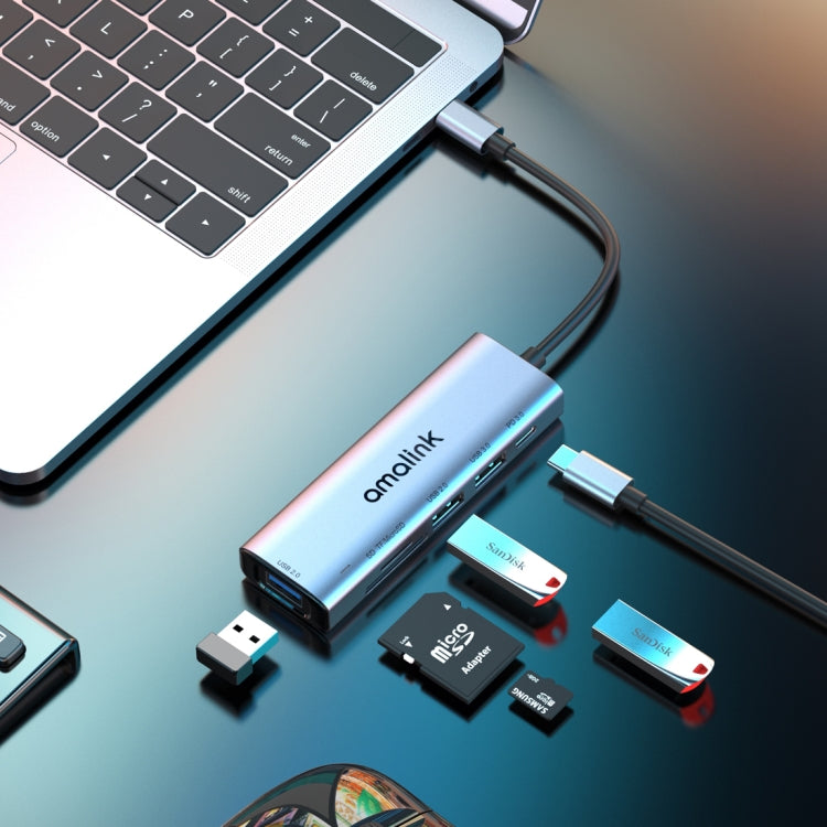 amalink 95120D Typ-C / USB-C auf SD/TF + 3 Ports USB + PD 3.0 Multifunktions-HUB Dockingstation, 95120D