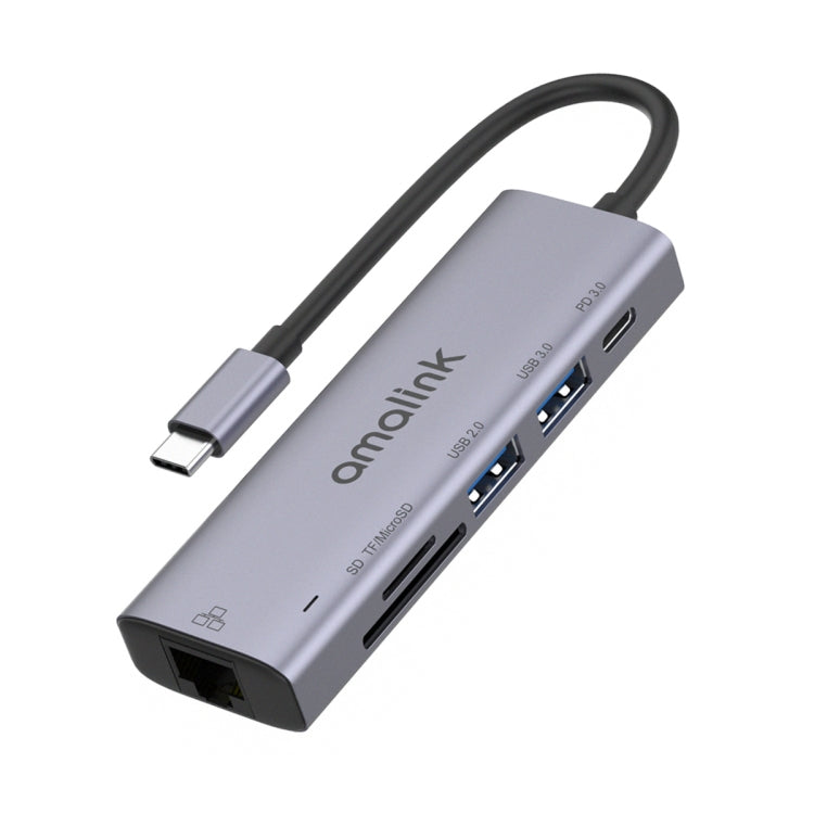 amalink 95122D Typ-C / USB-C auf RJ45 + 2 Ports USB + PD 3.0 Multifunktions-HUB, 95122D