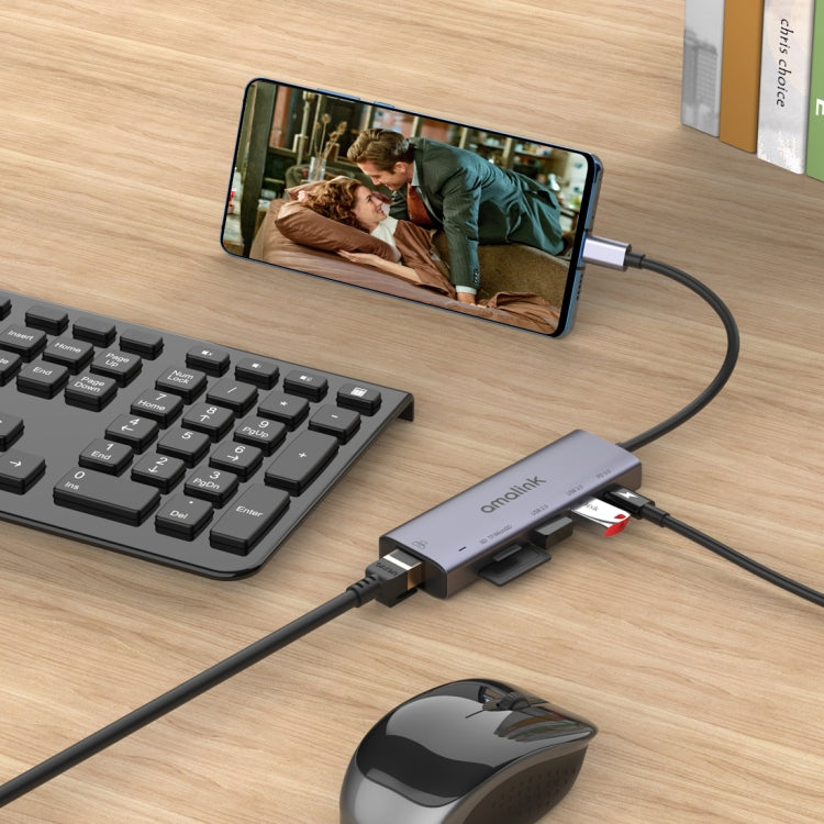 amalink 95122D Typ-C / USB-C auf RJ45 + 2 Ports USB + PD 3.0 Multifunktions-HUB, 95122D