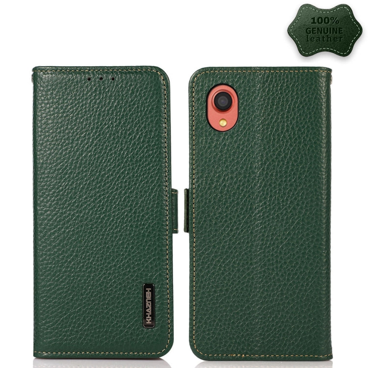 KHAZNEH Side-Magnetic Litchi Genuine Leather RFID Phone Case, For Samsung Galaxy A02s EU Version, For Samsung Galaxy A02s Global Version, For Samsung Galaxy A03s 166mm Version, For Samsung Galaxy A12 5G, For Samsung Galaxy A22 4G                       ...