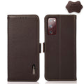 KHAZNEH Side-Magnetic Litchi Genuine Leather RFID Phone Case, For Samsung Galaxy A72 5G, For Samsung Galaxy A82 5G, For Samsung Galaxy F62 / M62, For Samsung Galaxy M32, For Samsung Galaxy M52 5G, For Samsung Galaxy S20 FE