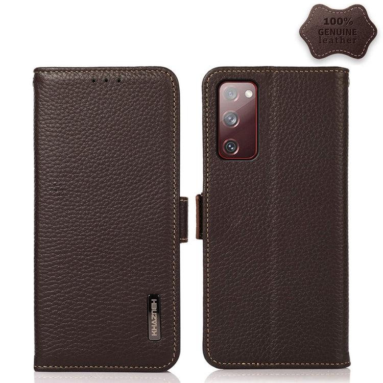 KHAZNEH Side-Magnetic Litchi Genuine Leather RFID Phone Case, For Samsung Galaxy A72 5G, For Samsung Galaxy A82 5G, For Samsung Galaxy F62 / M62, For Samsung Galaxy M32, For Samsung Galaxy M52 5G, For Samsung Galaxy S20 FE
