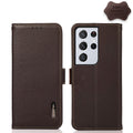 KHAZNEH Side-Magnetic Litchi Genuine Leather RFID Phone Case, For Samsung Galaxy S21 Ultra 5G, For Samsung Galaxy S22+ 5G, For Samsung Galaxy S22 5G, For Samsung Galaxy S22 Ultra 5G, For Samsung Galaxy Xcover 5, For Samsung Galaxy A03 164mm Version