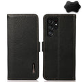 KHAZNEH Side-Magnetic Litchi Genuine Leather RFID Phone Case, For Samsung Galaxy S21 Ultra 5G, For Samsung Galaxy S22+ 5G, For Samsung Galaxy S22 5G, For Samsung Galaxy S22 Ultra 5G, For Samsung Galaxy Xcover 5, For Samsung Galaxy A03 164mm Version