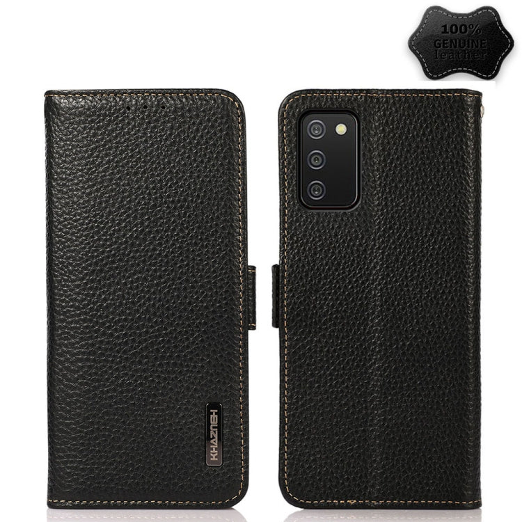 KHAZNEH Side-Magnetic Litchi Genuine Leather RFID Phone Case, For Samsung Galaxy A03 166mm Version, For Samsung Galaxy A03s 164mm Version, For Samsung Galaxy A13 4G, For Samsung Galaxy A13 5G, For Samsung Galaxy A33 5G, For Samsung Galaxy A53 5G