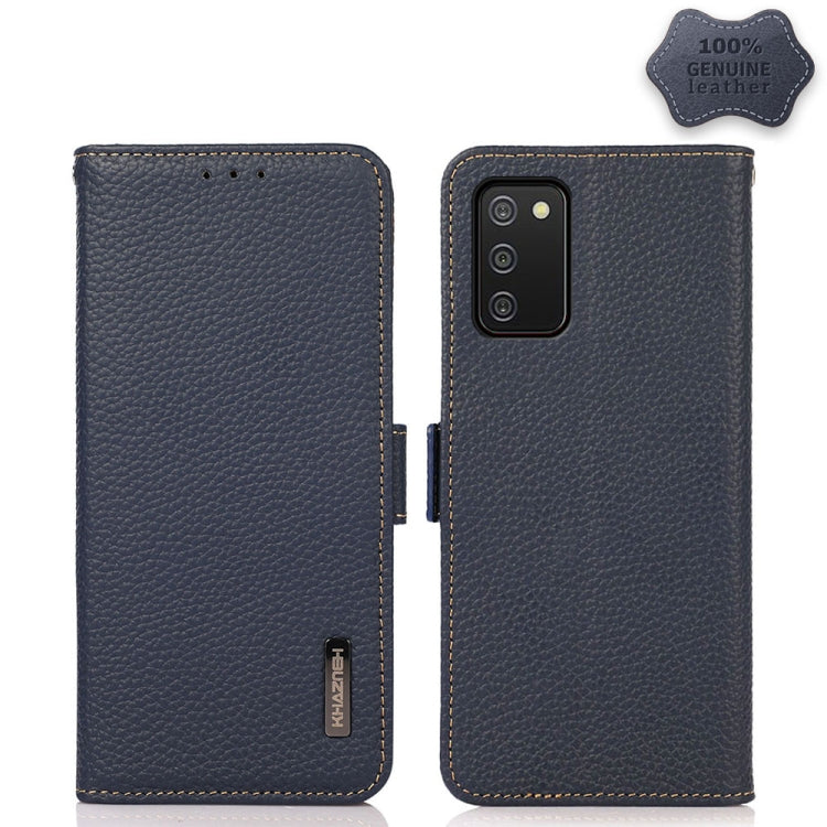 KHAZNEH Side-Magnetic Litchi Genuine Leather RFID Phone Case, For Samsung Galaxy A03 166mm Version, For Samsung Galaxy A03s 164mm Version, For Samsung Galaxy A13 4G, For Samsung Galaxy A13 5G, For Samsung Galaxy A33 5G, For Samsung Galaxy A53 5G
