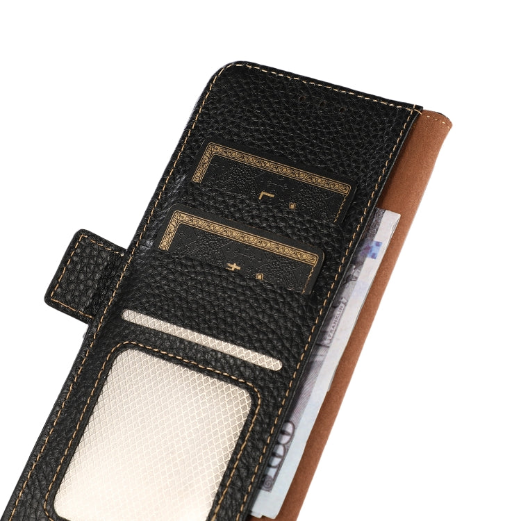 KHAZNEH Side-Magnetic Litchi Genuine Leather RFID Phone Case, For Samsung Galaxy A73 5G
