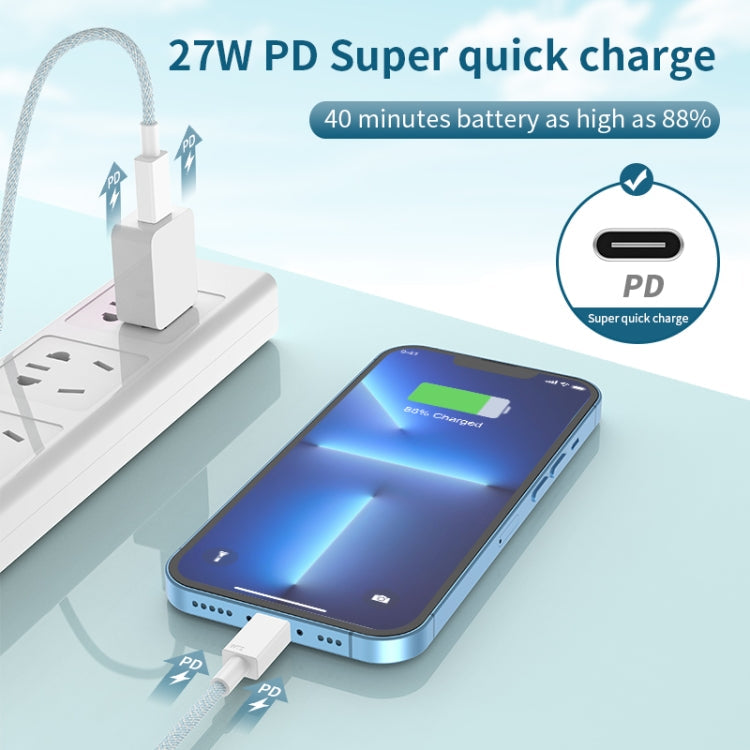 27W PD USB-C / Type-C auf 8 Pin Schnelllade-Datenkabel, geflochten, Kabellänge: 1m, 27W