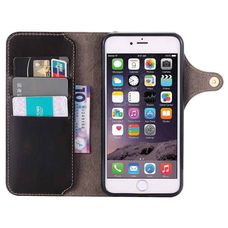 Denior Oil Wax Cowhide Magnetic Button Horizontal Flip Leather Case with Card Slots & Wallet, For iPhone 6, For iPhone 6 Plus / 6s Plus, For iPhone 7 / 8, For iPhone 7 Plus / 8 Plus, For iPhone X / XS, For Galaxy S8