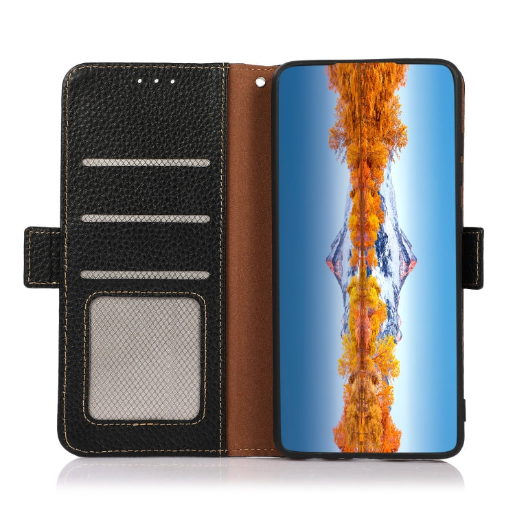 KHAZNEH Side-Magnetic Litchi Genuine Leather RFID Phone Case, For Sony Xperia 1 IV