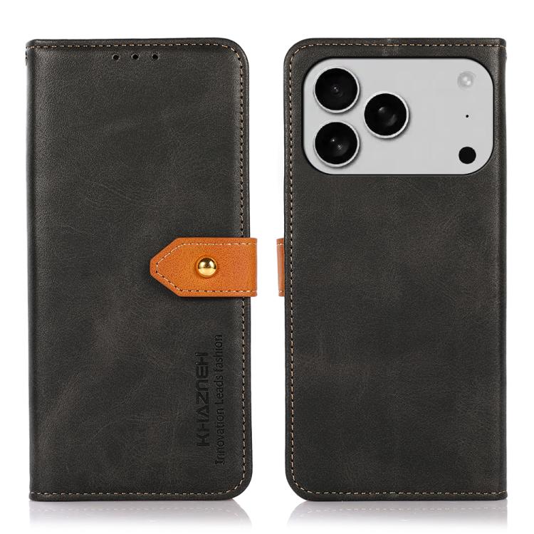 KHAZNEH Dual-color Cowhide Texture Flip Leather Phone Case, For iPhone 17e / 16e, For iPhone 17 Pro Max, For iPhone 17 Pro, For iPhone 17, For iPhone Air, For iPhone 16 Pro Max