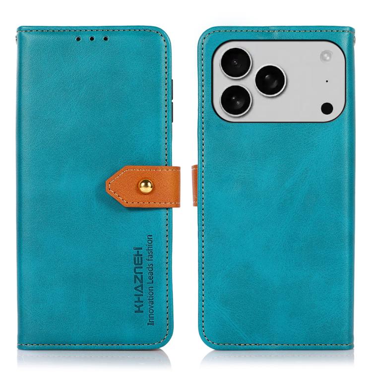 KHAZNEH Dual-color Cowhide Texture Flip Leather Phone Case, For iPhone 17e / 16e, For iPhone 17 Pro Max, For iPhone 17 Pro, For iPhone 17, For iPhone Air, For iPhone 16 Pro Max