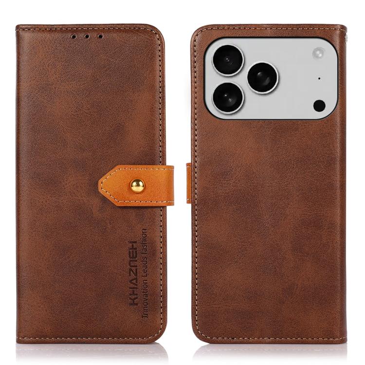 KHAZNEH Dual-color Cowhide Texture Flip Leather Phone Case, For iPhone 17e / 16e, For iPhone 17 Pro Max, For iPhone 17 Pro, For iPhone 17, For iPhone Air, For iPhone 16 Pro Max