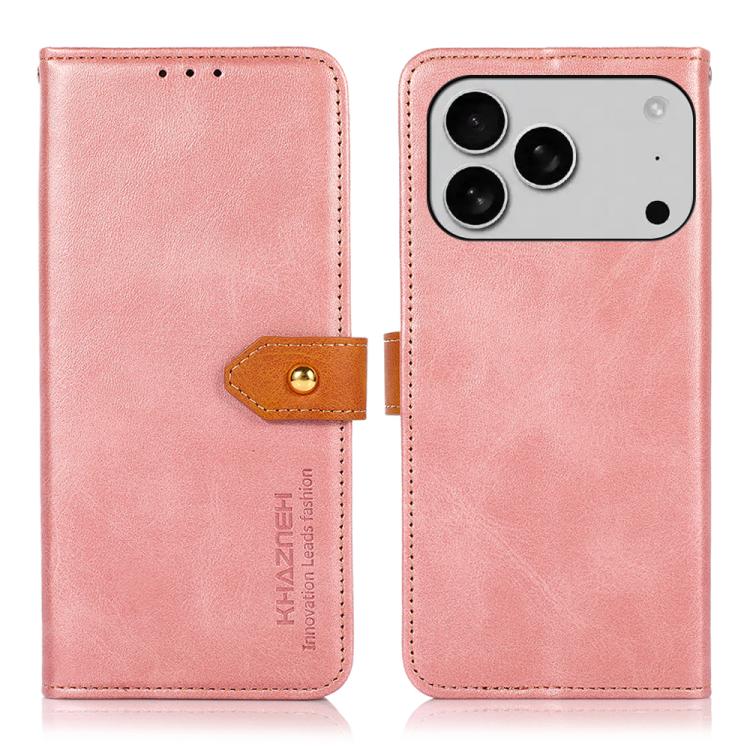 KHAZNEH Dual-color Cowhide Texture Flip Leather Phone Case, For iPhone 17e / 16e, For iPhone 17 Pro Max, For iPhone 17 Pro, For iPhone 17, For iPhone Air, For iPhone 16 Pro Max