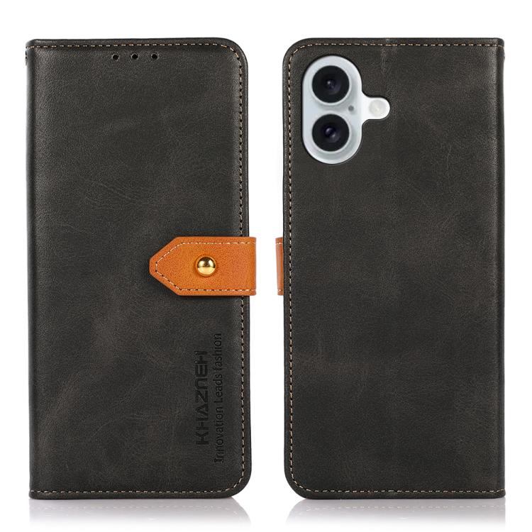 KHAZNEH Dual-color Cowhide Texture Flip Leather Phone Case, For iPhone 17e / 16e, For iPhone 17 Pro Max, For iPhone 17 Pro, For iPhone 17, For iPhone Air, For iPhone 16 Pro Max
