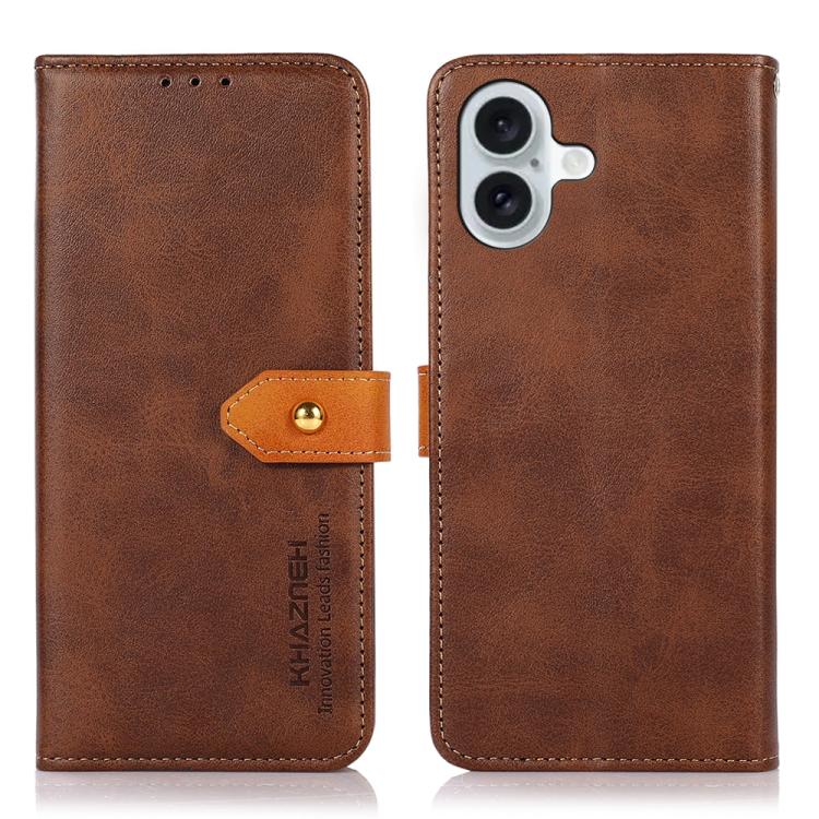 KHAZNEH Dual-color Cowhide Texture Flip Leather Phone Case, For iPhone 17e / 16e, For iPhone 17 Pro Max, For iPhone 17 Pro, For iPhone 17, For iPhone Air, For iPhone 16 Pro Max
