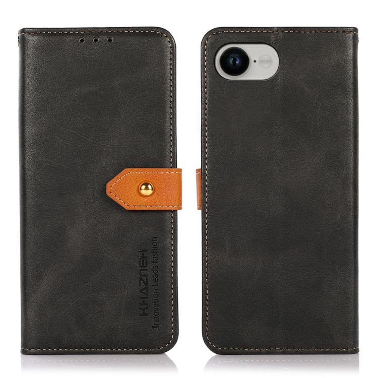 KHAZNEH Dual-color Cowhide Texture Flip Leather Phone Case, For iPhone 17e / 16e, For iPhone 17 Pro Max, For iPhone 17 Pro, For iPhone 17, For iPhone Air, For iPhone 16 Pro Max