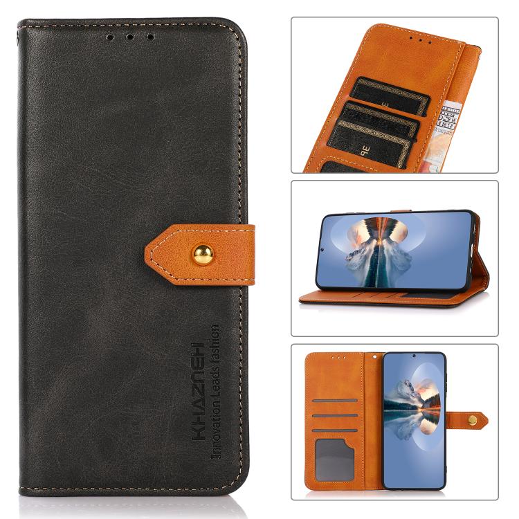 KHAZNEH Dual-color Cowhide Texture Flip Leather Phone Case, For iPhone 17e / 16e, For iPhone 17 Pro Max, For iPhone 17 Pro, For iPhone 17, For iPhone Air, For iPhone 16 Pro Max