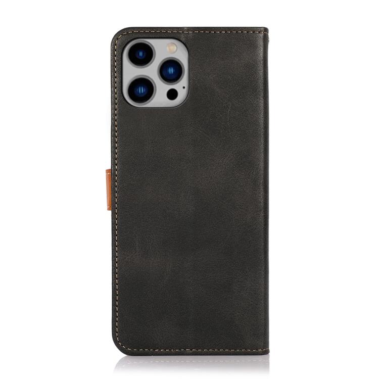 KHAZNEH Dual-color Cowhide Texture Flip Leather Phone Case, For iPhone 16 Pro, For iPhone 16 Plus, For iPhone 16, For iPhone 15 Pro Max, For iPhone 15 Pro, For iPhone 15 Plus