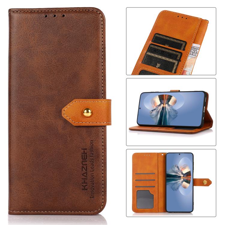 KHAZNEH Dual-color Cowhide Texture Flip Leather Phone Case, For iPhone 16 Pro, For iPhone 16 Plus, For iPhone 16, For iPhone 15 Pro Max, For iPhone 15 Pro, For iPhone 15 Plus