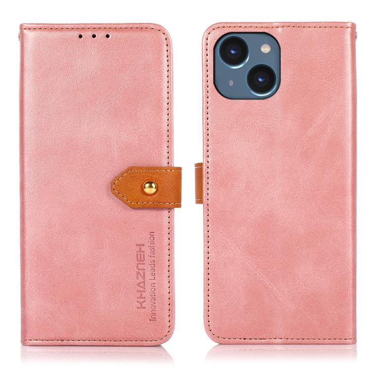 KHAZNEH Dual-color Cowhide Texture Flip Leather Phone Case, For iPhone 15, For iPhone 14 Plus, For iPhone 14, For iPhone 14 Pro, For iPhone 14 Pro Max