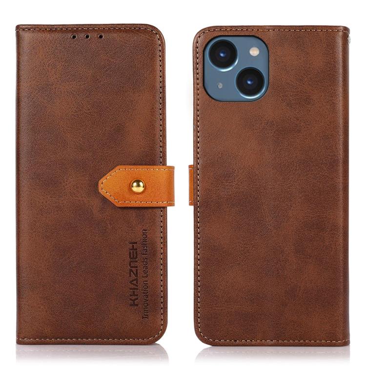 KHAZNEH Dual-color Cowhide Texture Flip Leather Phone Case, For iPhone 15, For iPhone 14 Plus, For iPhone 14, For iPhone 14 Pro, For iPhone 14 Pro Max