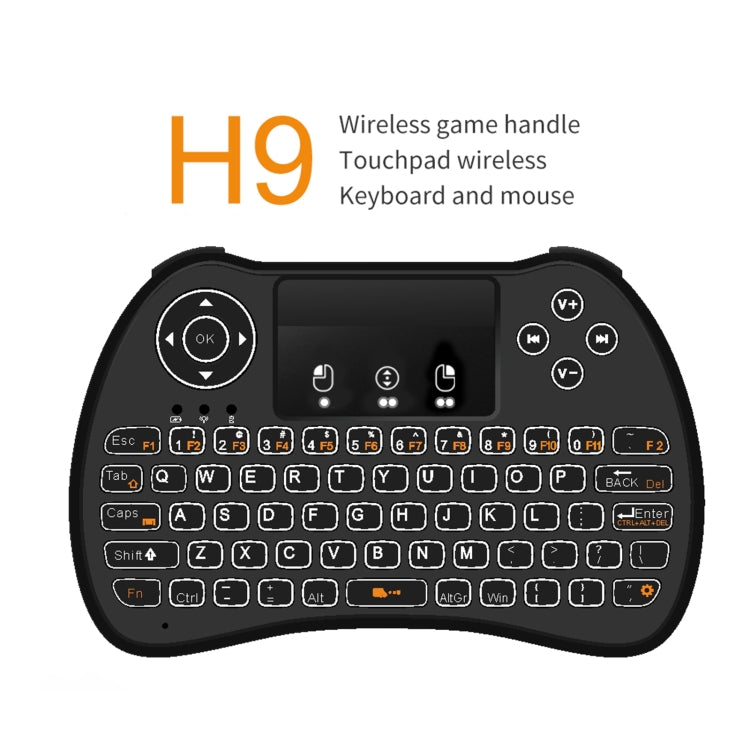 H9 2.4GHz Mini Wireless Air Mouse QWERTY Keyboard with White Backlight & Touchpad for PC, TV, with White Backlight